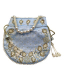 Light Blue - Silky Bollywood Ladies Potli / Pouch Style HandBag - GJ21 10Rp24