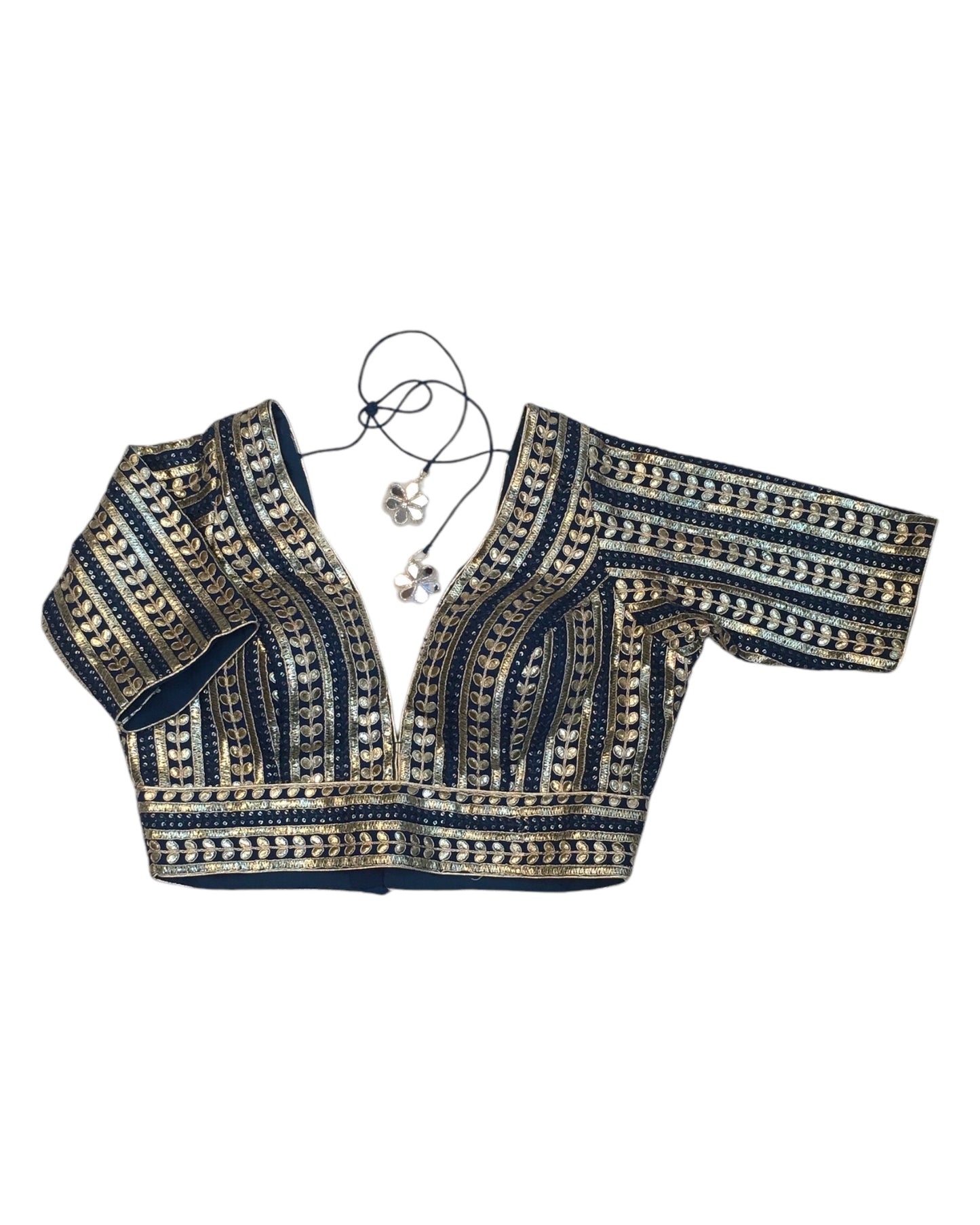 Petrol Blue - Fully Embroidered Low Front and Back Gota Patti Saree / Lehenga blouse - 36" Bust (UK 10) Can be let out to size 14  - B214 01KP25