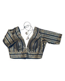 Petrol Blue - Fully Embroidered Low Front and Back Gota Patti Saree / Lehenga blouse - 36" Bust (UK 10) Can be let out to size 14  - B214 01KP25