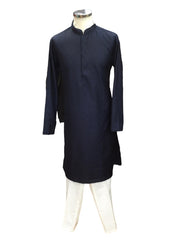 Navy Blue Self Diamond Jacquard Mens Indian Kurta set Sangeet, Temple, Eid, Mehndi or Funeral ( with Draw stringed trousers) - YD2406 KK 0324