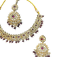 Purple / Plum - Large Size Antique Gold Finish Necklace Set with Earrings & Head Piece - JIG111 04Cp26