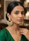Regal Kundan & Pearl Crescent Chandbali Earrings - Bollywood - Weddings - 6ER34 09Tp26