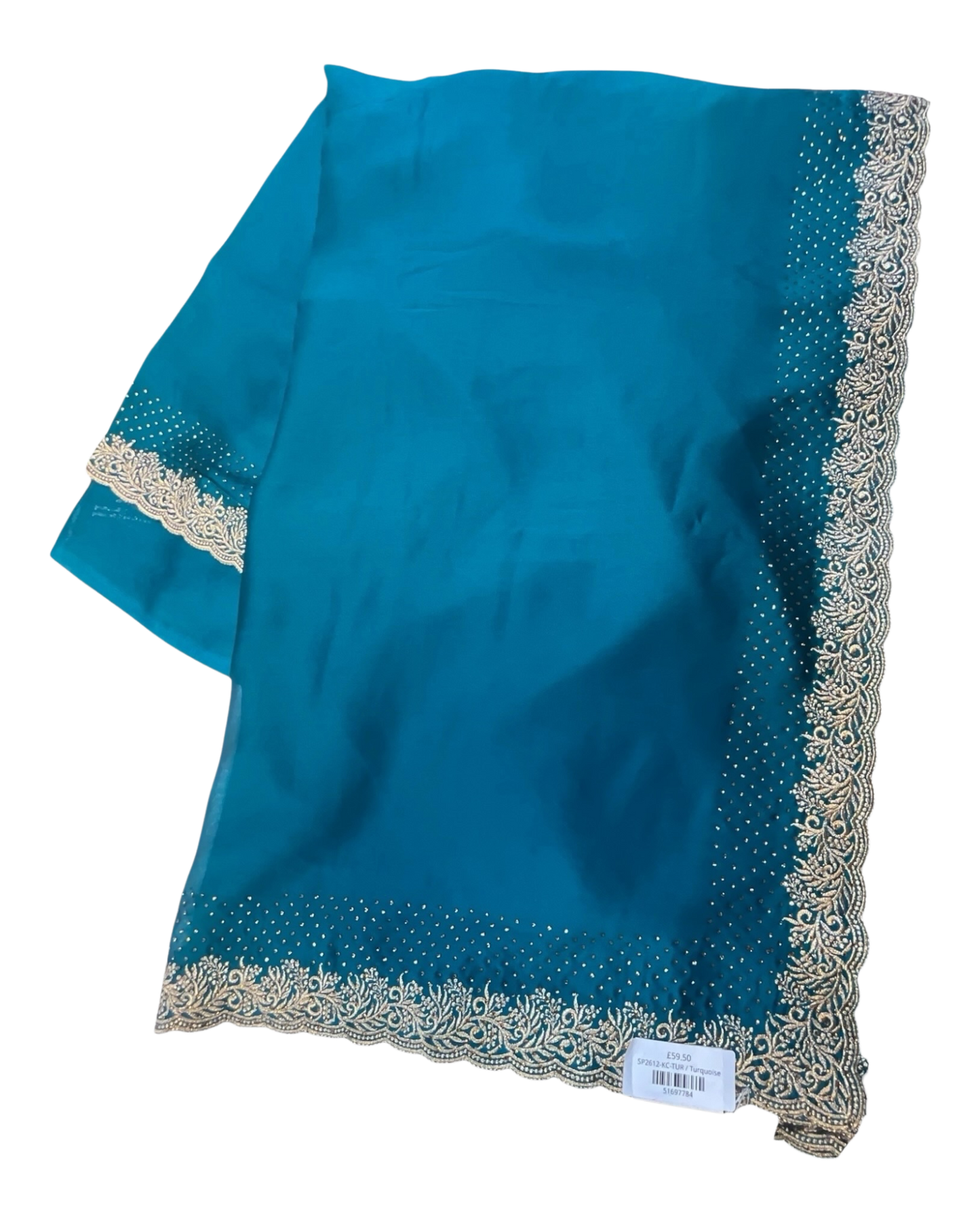 Turquoise Blue - Saree with Thread / Stone Work and Blouse Piece - UK stock - 24hr Dispatch - SP2612 KR