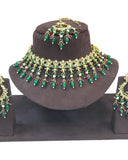Green - Large Size Antique Gold Finish Necklace Set with Earrings - HB999  KT 0424