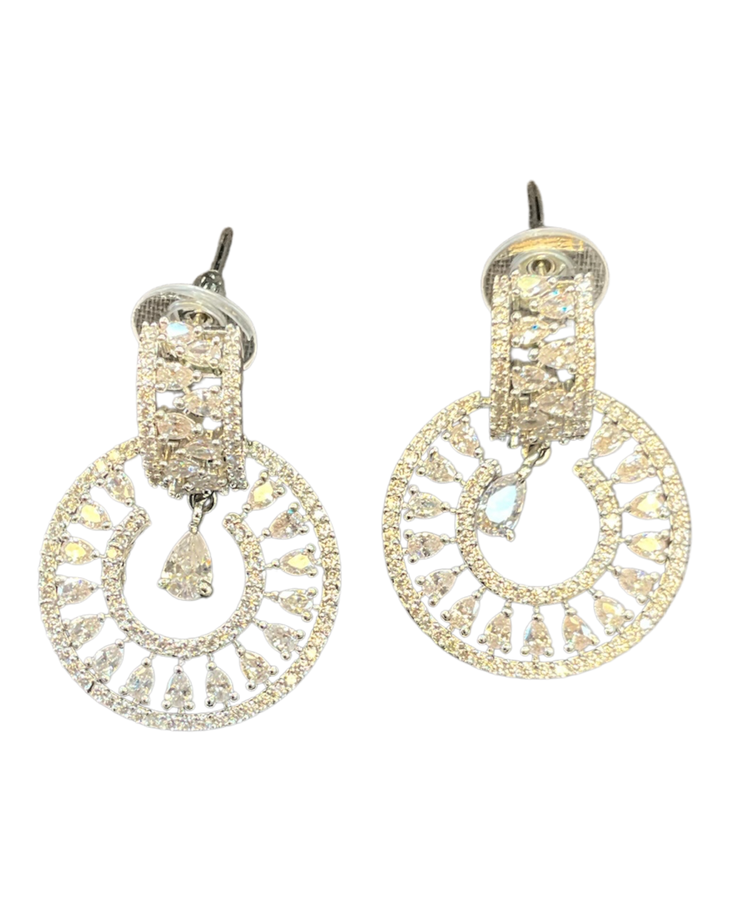 Clear - Medium - Silver Finish Traditional Earrings - Bollywood - Weddings - AE2608 J