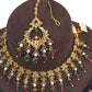 Maroon - Large Size Antique Gold Finish Necklace Set with Earrings - HB999  KT 0424