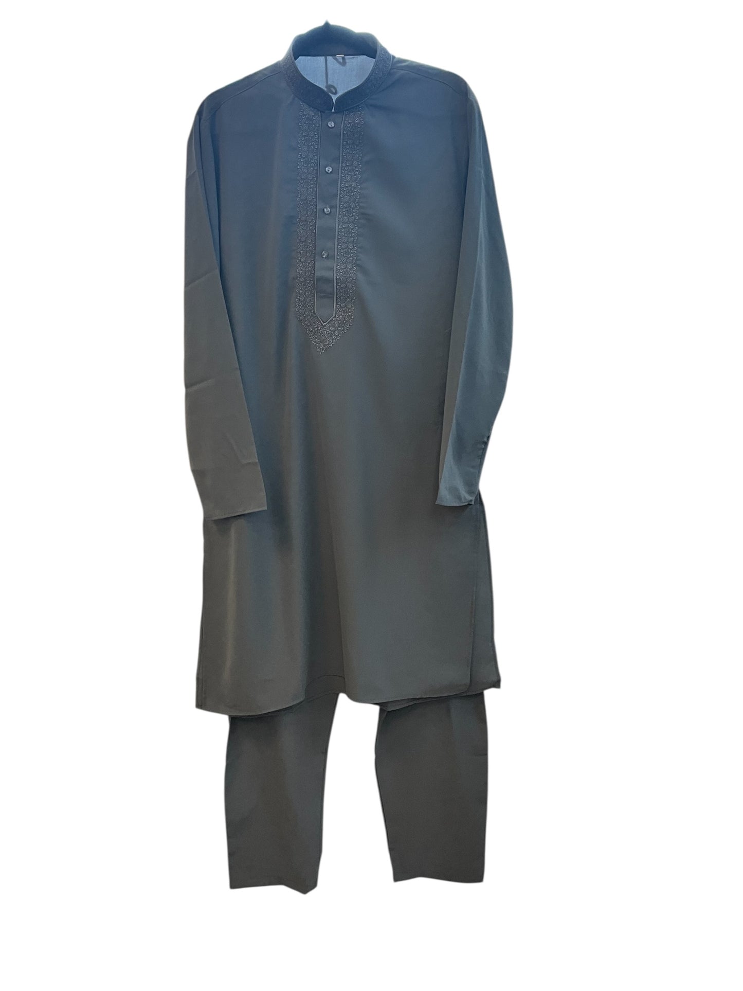 Grey - Soft Silky Mens Kurta Set with Neck Thread Embroidery- Sangeet Mehendi Haldi - KCS2001 06KH26
