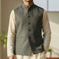 Olive Green Self Brocade - Premium Suede Feel Mens Indian Waistcoat - UK Stock - 24 hr Dispatch - VNS-JKT697/28 10KP25