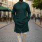 Bottle Green - Rich Sequins Lucknowi Chiffon Mens Indian Kurta Set with Smart Pants - Weddings / Walimas , Sangeet, Eid, Mehndi / Henna - YD2501 KC 0225