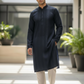 Navy Blue - Rich Sequins Lucknowi Chiffon Mens Indian Kurta Set with Smart Pants - Weddings / Walimas , Sangeet, Eid, Mehndi / Henna - YD2501 KC 0225