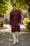 Wine Purple - Rich Sequins Lucknowi Chiffon Mens Indian Kurta Set with Smart Pants - Weddings / Walimas , Sangeet, Eid, Mehndi / Henna - YD2501 KC 0225