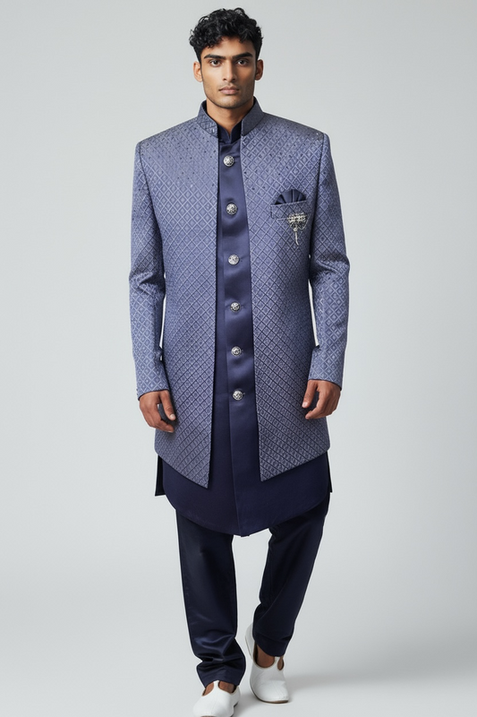 Dark Mauve - PREMIUM Mens Knee Length  Jacket with Long Waistcoat - Sherwani / Indo Western - Fantastic Fit - KCS6633 05RY25