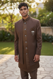 Chestnut Brown - PREMIUM Mens Knee Length  Jacket with Long Waistcoat - Sherwani / Indo Western - Fantastic Fit - KCS6633 05RY25