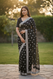 Black - Chiffon - Party Wear Embroidered Saree with Blouse Piece - SP2504008 VY