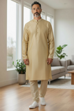 Cream / Gold - Banarasi Handloom Brocade Mens Indian Kurta set - UK Stock - Weddings / Walimas , Sangeet, Diwali, Eid, Mehndi / Henna - VEE2532 KR