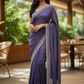 Plum / Purple - Satin Crepe - Party Wear Embroidered Saree with Blouse Piece - SP2504011 VP