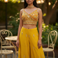 Haldi Yellow - Designer Ladies Short Top Palazzo Trousers Suit - Size 12 (38") - VMK POOJA CP