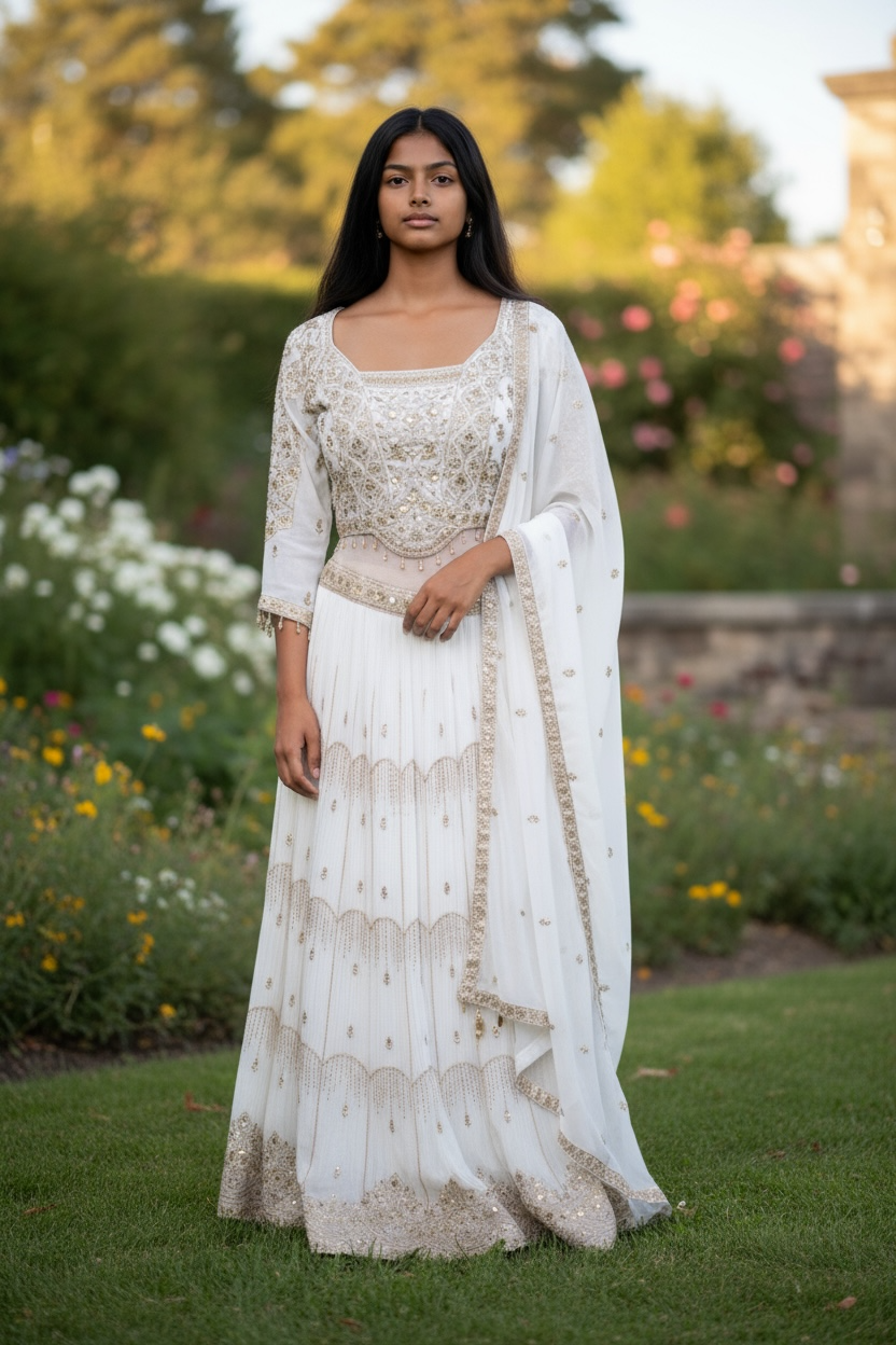 Size 12 / 38" Bust - Off White - Ready Made Lehenga Set - UK Stock - 24h Dispatch - KTC2501 59 TP 0125