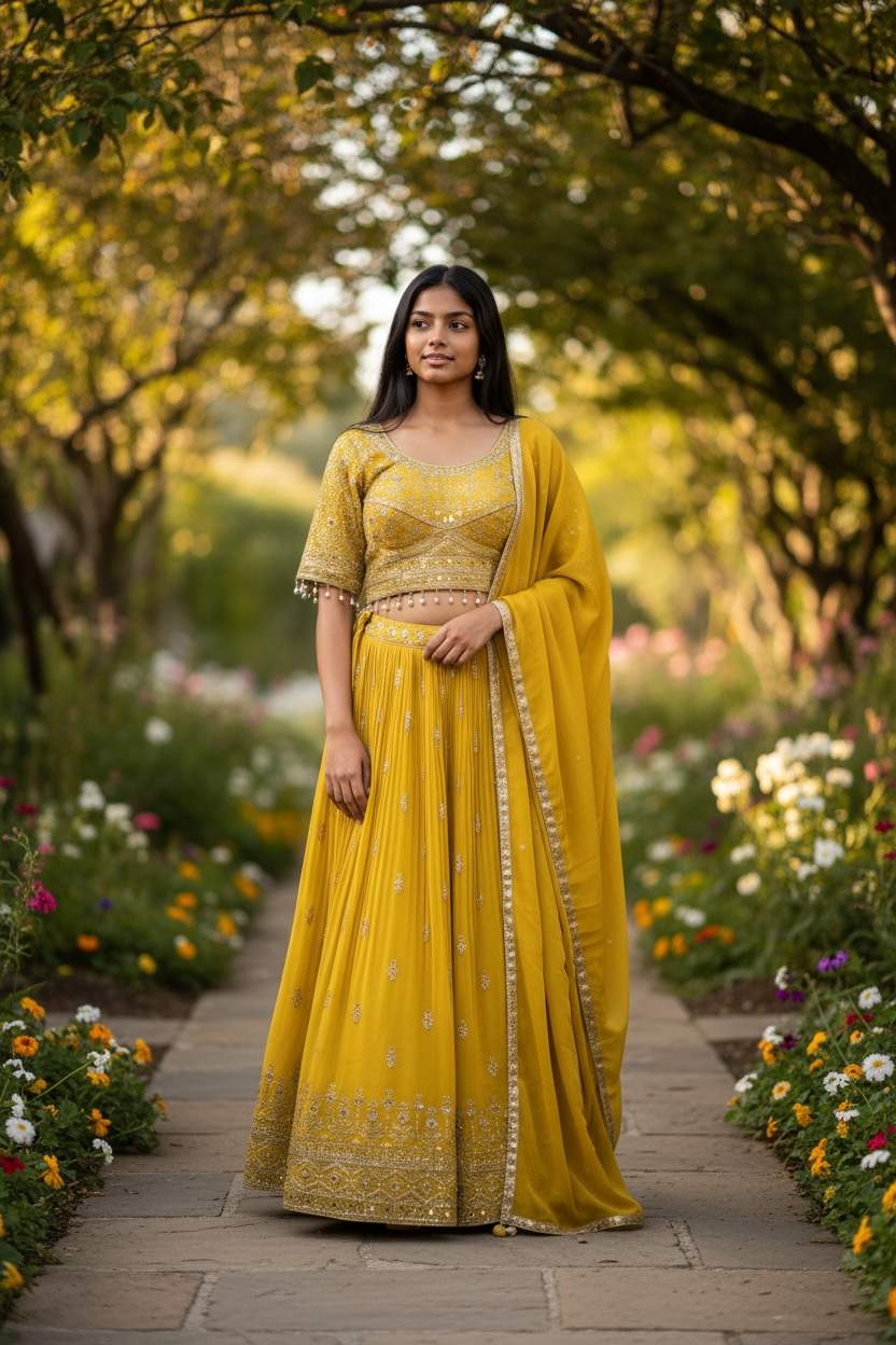 Size 16 / 42" Bust - Haldi Yellow - Ready Made Lehenga Set - UK Stock - 24h Dispatch - KTC250201 JY 0225