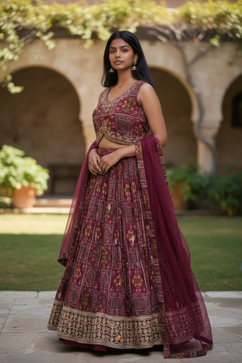 Size 12 / 38" Bust - Silky Wine - Ready Made Lehenga Set - UK Stock - 24h Dispatch - KTC250103 TY 0125