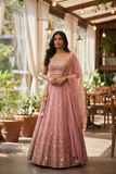 SALE - Baby Pink - Mirror Work Chiffon Designer Lehenga Set - UK Stock - 24h Dispatch - JaiSudha KYY 0124