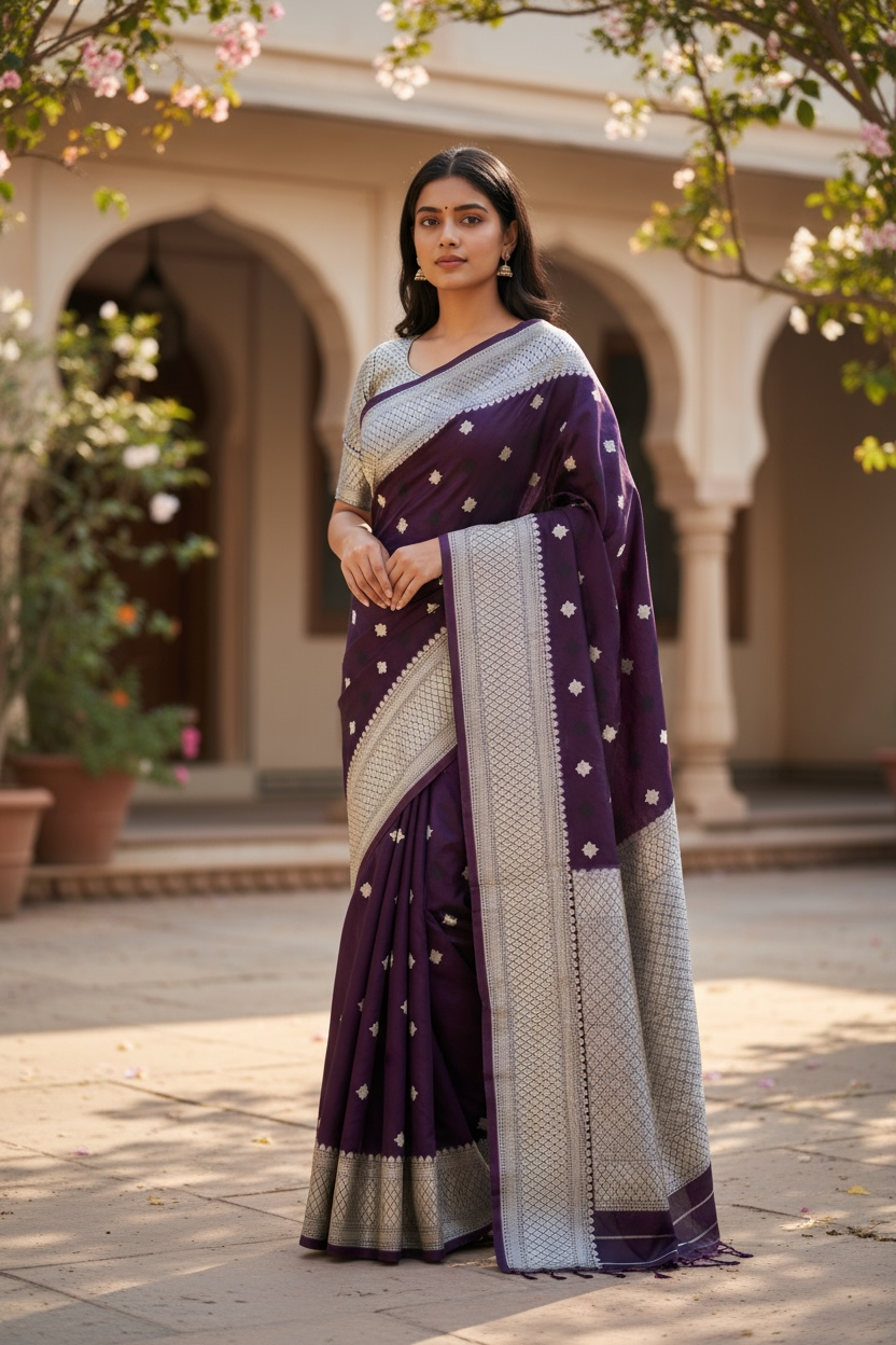 Wine - Traditional Handloom Banarasi Sari / Saree - with Blouse Piece - SN2405 11TP24