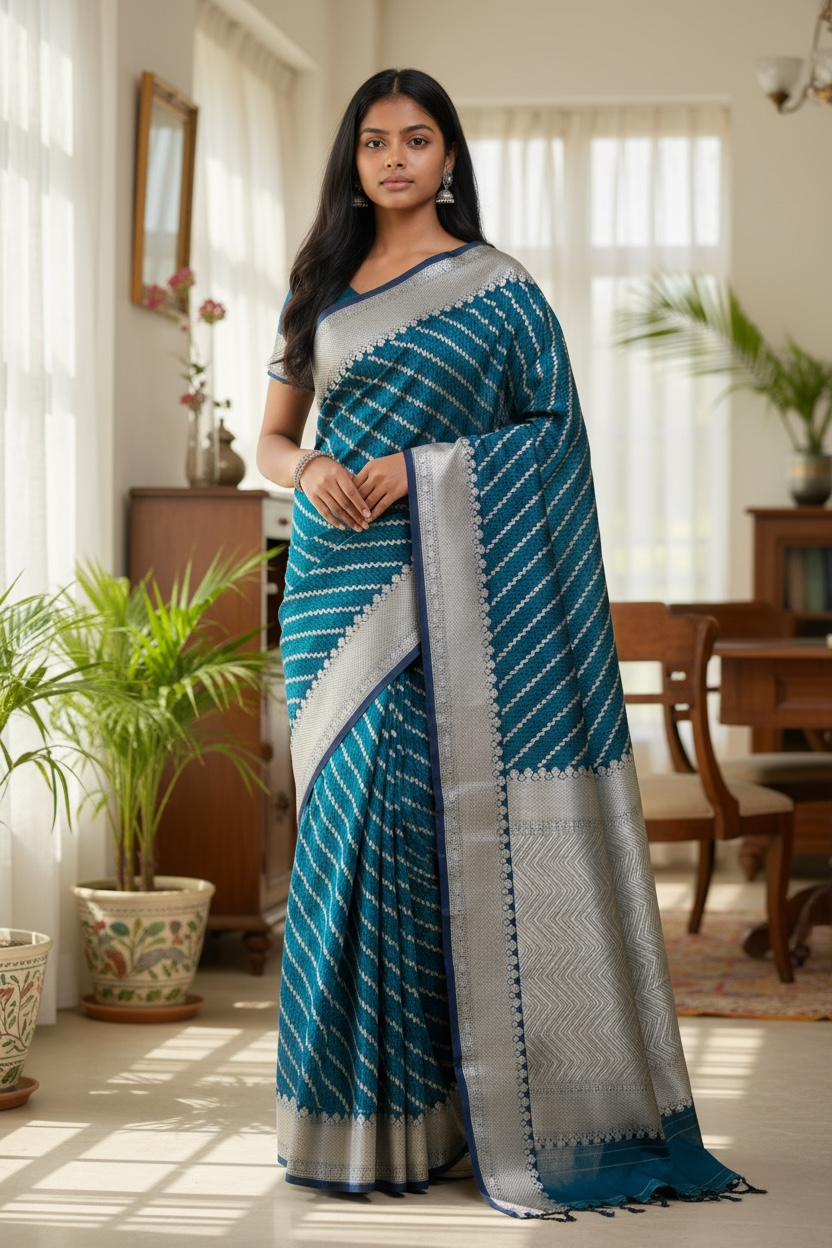 Blue - Traditional Handloom Banarasi Sari / Saree - with Blouse Piece - SN2405 11TP24