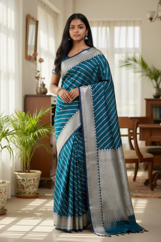 Blue - Traditional Handloom Banarasi Sari / Saree - with Blouse Piece - SN2405 11TP24