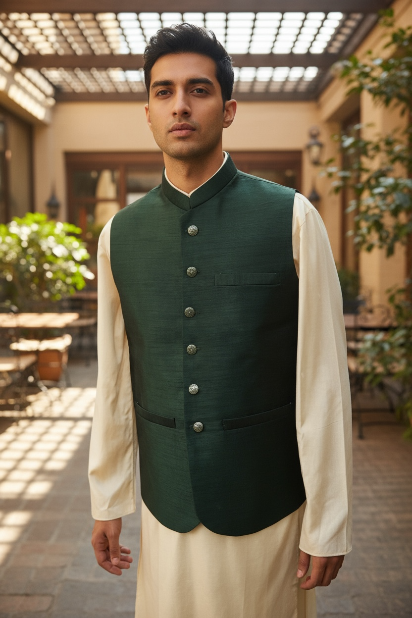 SALE! Bottle Green - Handloom Dupion Silk Mens Waistcoat - DL2304 KKp1023