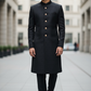 Black - Classic Self Brocade Sherwani with Gold Buttons -  BS786 JP 0823