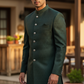 Racing Green - Classic Self Brocade Sherwani with Gold Buttons -  BS786 JP 0824