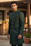 Racing Green - Classic Self Brocade Sherwani with Gold Buttons -  BS786 JP 0824