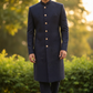 Navy Blue - Classic Self Brocade Sherwani with Gold Buttons -  BS786 JP 0823
