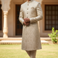 Antique Dark Gold - Classic Self Brocade Sherwani with Antique Buttons -  BS786 JP 0924