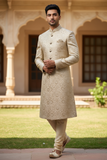 Antique Dark Gold - Classic Self Brocade Sherwani with Antique Buttons -  BS786 JP 0924