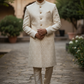 Gold - Classic Self Brocade Sherwani with Gold Buttons -  BS786 JP 0823