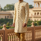 Hand embroidered Cream Sherwani with churidar trousers -  SNC88KYP 1018