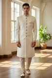Cream - Rich Banarasi Brocade Sherwani with Zardosi Hand Embroidery -  BS978 01KYV25