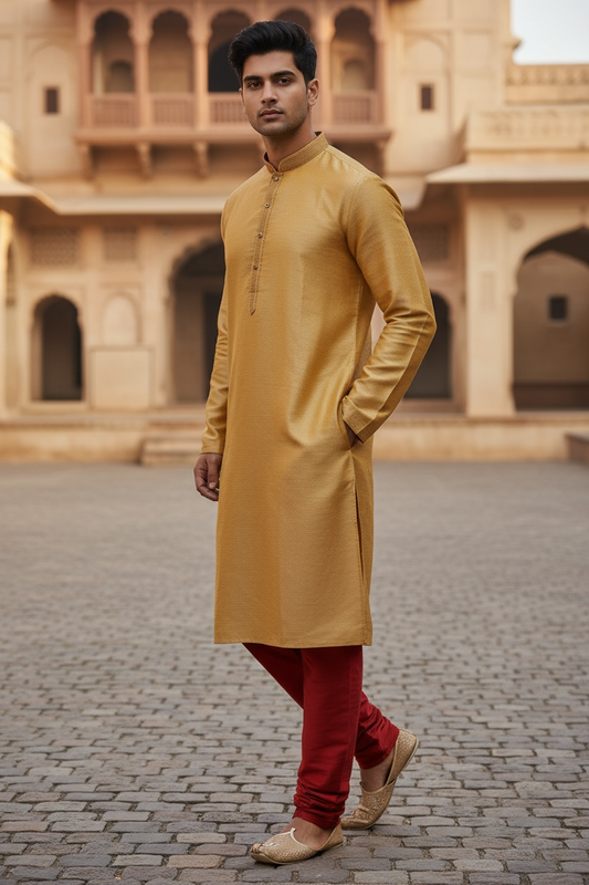 Bollywood Mens Kurta set - Gold Cream - Bollywood, Weddings, Fancy Dress - SNC8612 1018