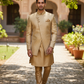 Mens Gold Brocade Sherwani set - With gold Churidar trousers - Bollywood Party Weddings - VFEW1901 KYY0819