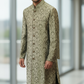 Mens Indian Light Sherwani set in Black / Silver Brocade for weddings, Bollywood Party ( with Draw stringed trousers) - DD180801JV