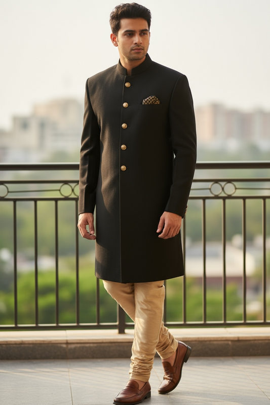 Size 36" - Mens Simple Black Sherwani with Gold Buttons - VL2109RP 0921