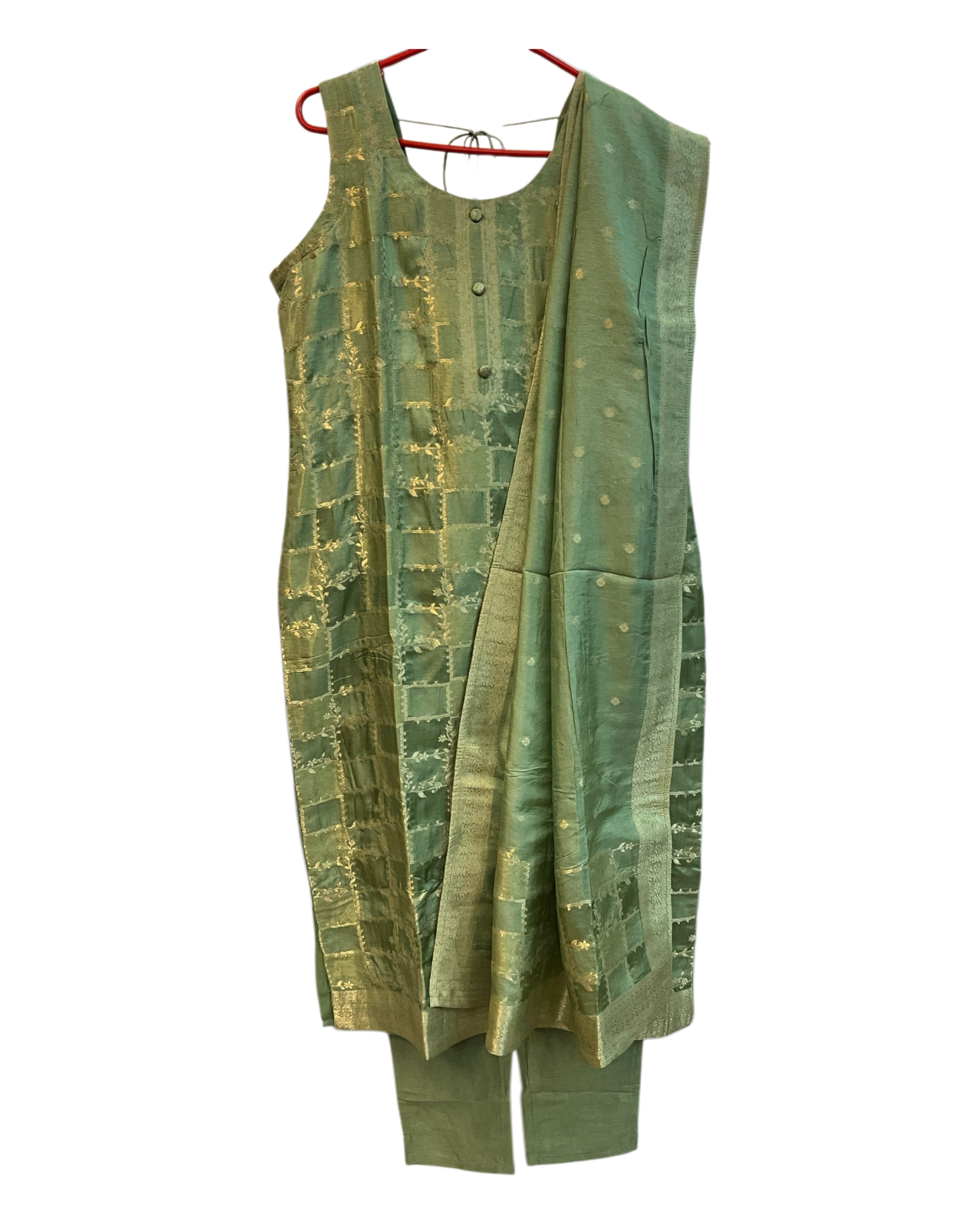 UK 14 / 40" - Sage Green - Silky Brocade Ladies Trousers Suit - Sangeet / Henna / Temple - OC42126 TY