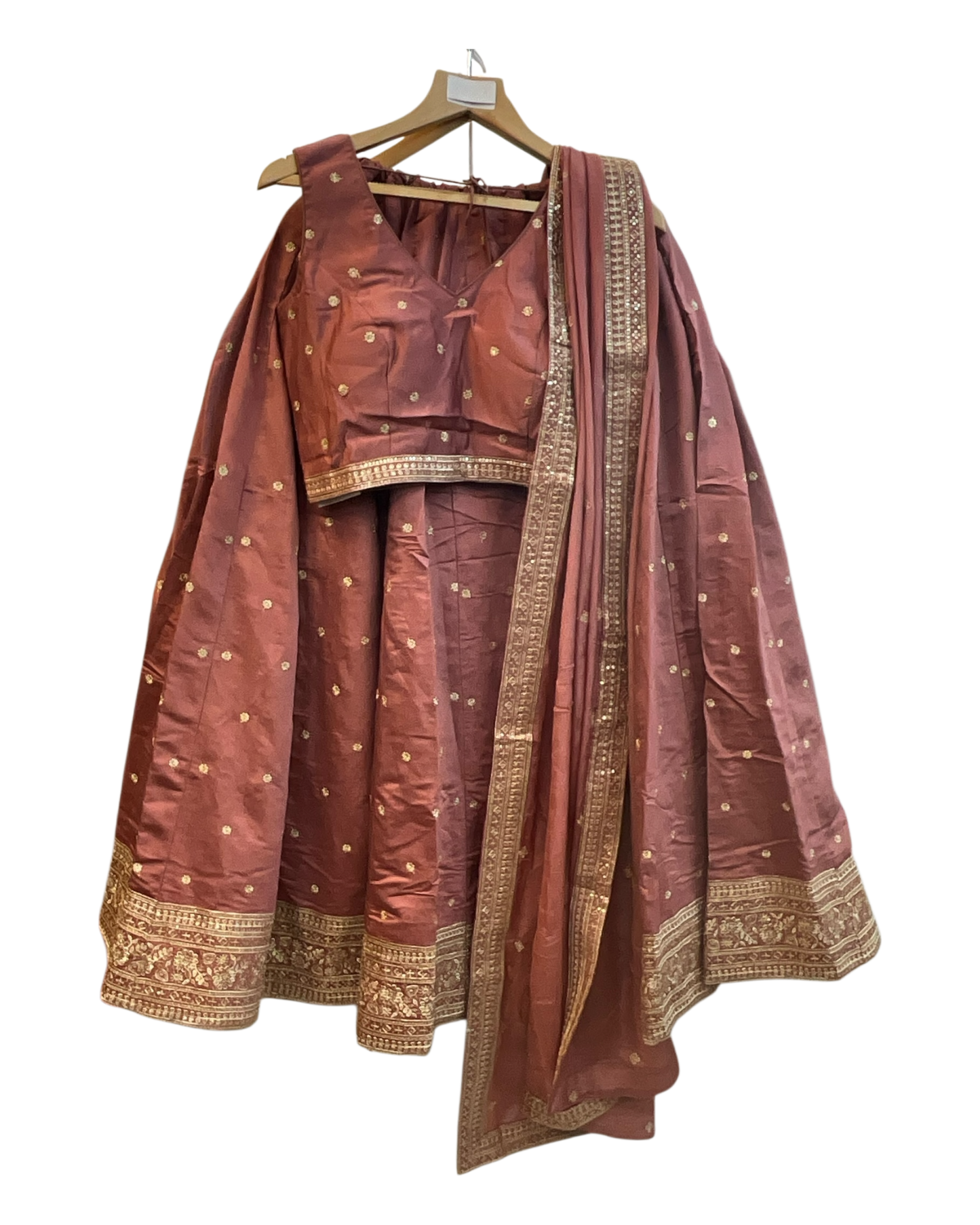 Dusty Pink - Dupion Silk Lehenga Set - Size UK 12 (38" Bust) Adjustable to Size 14 - UK Stock - 24h Dispatch - AF2507 09TA25
