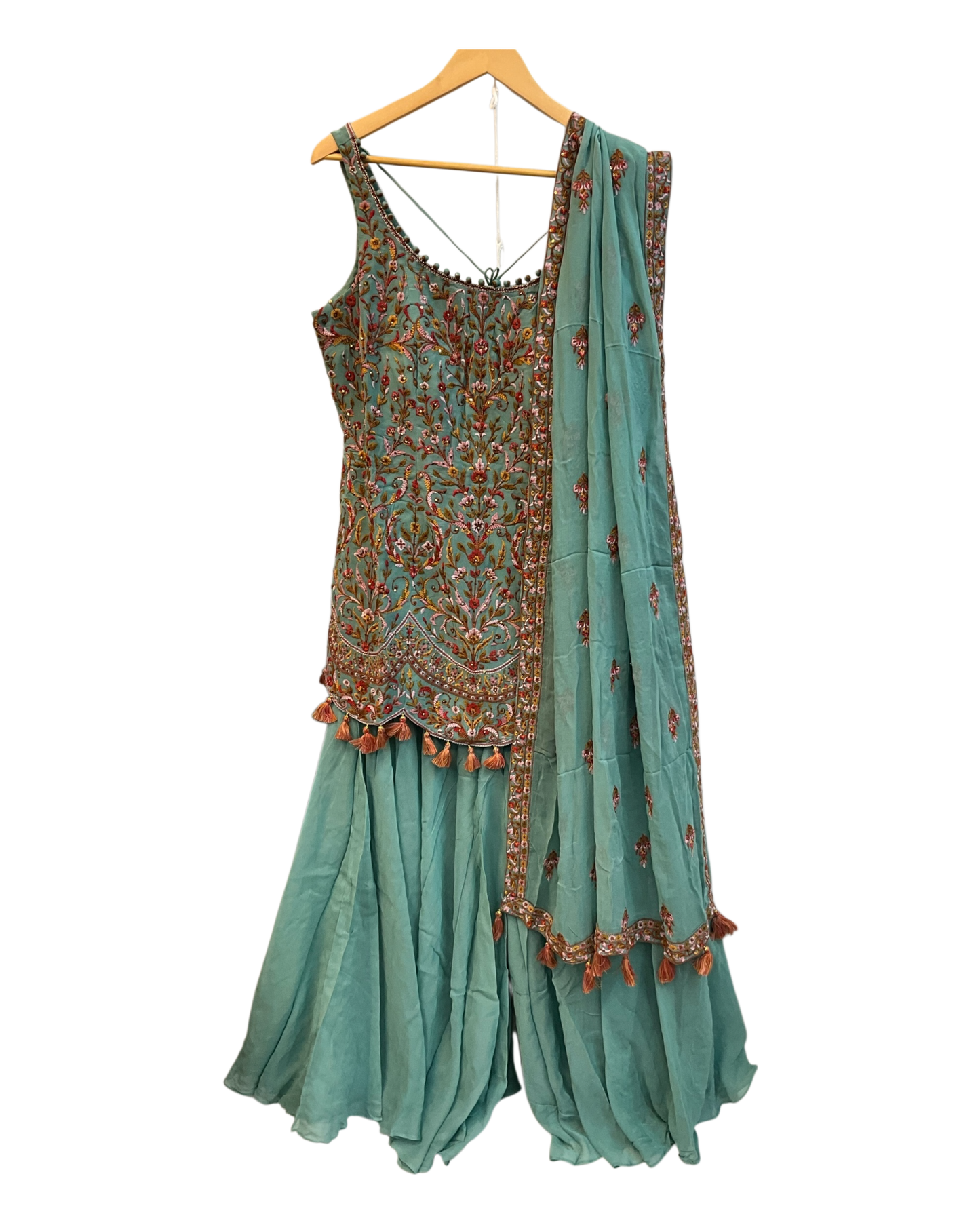UK 18 / 44" - Sea Green - Designer Ladies Indian Medium Top Palazzo Trousers Suit - UK Stock - 2/3 days delivery - VMK NANDITA AK