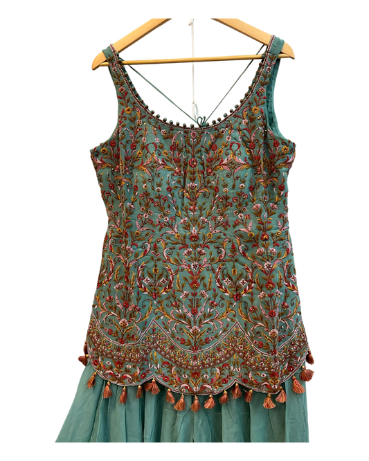 UK 18 / 44" - Sea Green - Designer Ladies Indian Medium Top Palazzo Trousers Suit - UK Stock - 2/3 days delivery - VMK NANDITA AK