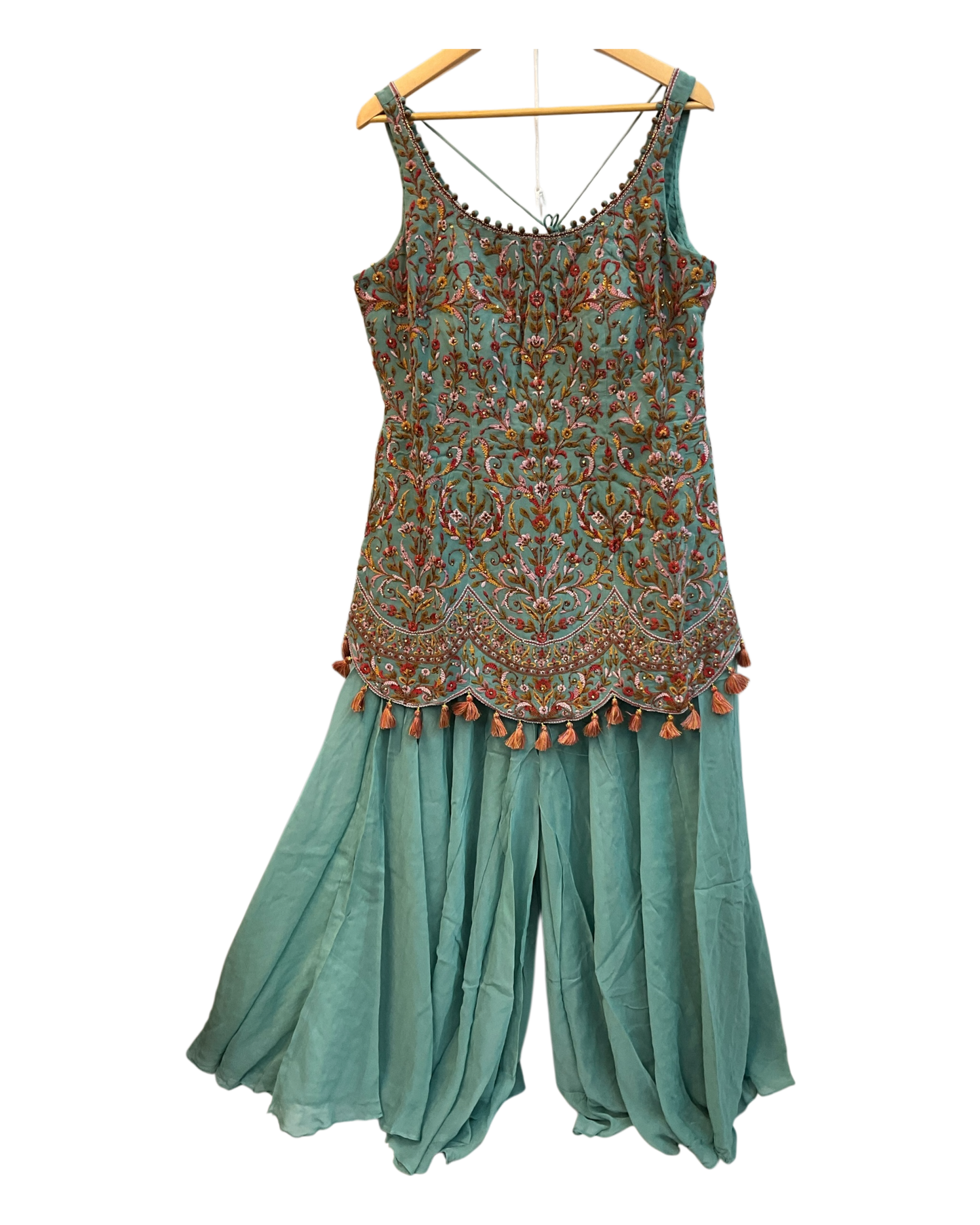UK 18 / 44" - Sea Green - Designer Ladies Indian Medium Top Palazzo Trousers Suit - UK Stock - 2/3 days delivery - VMK NANDITA AK