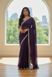 Wine - Fancy Embroidered Saree with Blouse Piece - UK stock - 24hr Dispatch - SP250614 KC