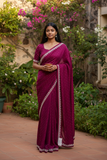 Magenta - Fancy Embroidered Saree with Blouse Piece - UK stock - 24hr Dispatch - SP250614 KC