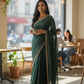 Bottle Green - Fancy Embroidered Saree with Blouse Piece - UK stock - 24hr Dispatch - SP250614 KC